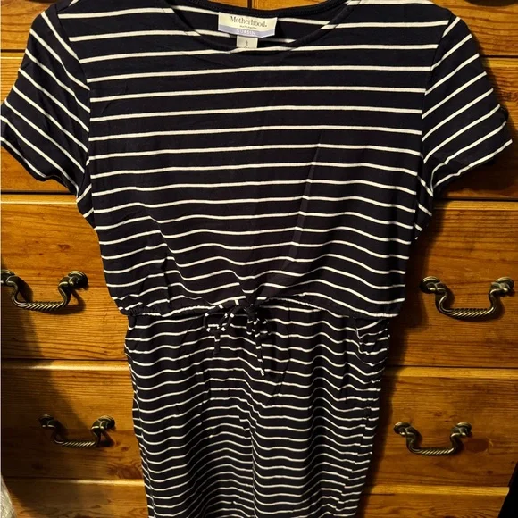 Motherhood Maternity Nursing Navy and White Casual Midi Dress - Picture 1 of 3